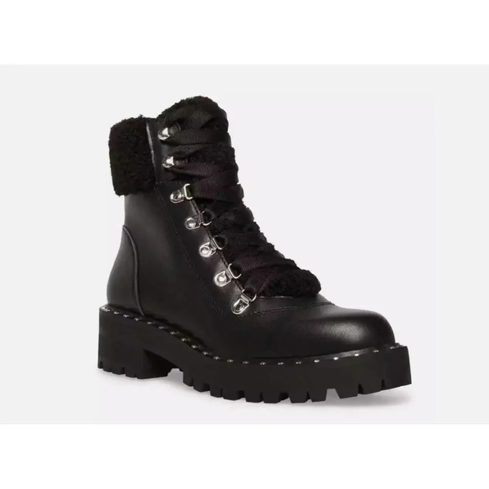 Steve Madden Receptive Faux Fur Lined Lace-Up Ankle Combat Boots 7M